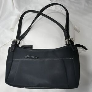 Black Women's Handbag /Shoulder Zippered With Doble Strips & Pocket.